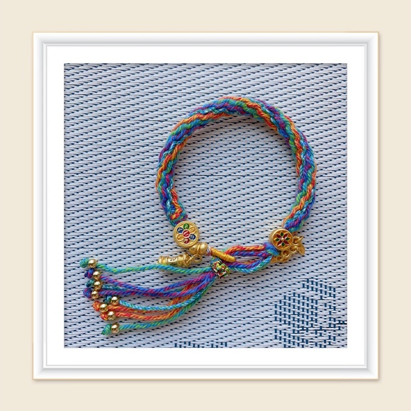 Handmade Tibetan Colorful Reincarnation Braided Knot String Bracelet - Picture 1 of 7